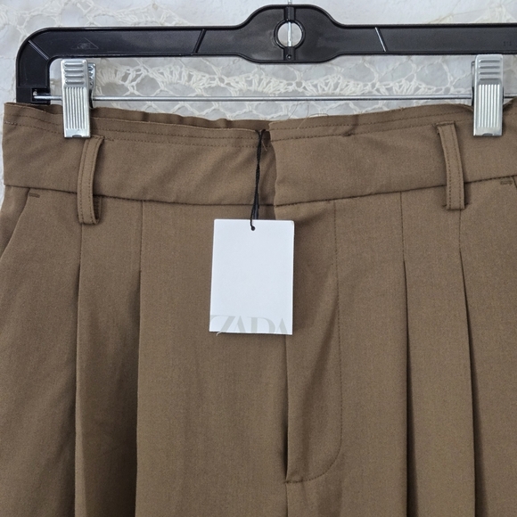 NWT Zara Cargo Trousers Elastic Waist Drawcord Hem Wide Leg High Rise Brown XS - Picture 9 of 15